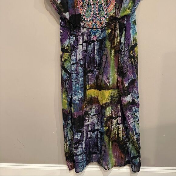 LUCKY & COCO Swimsuit Coverup Women Size Medium Tunic Beaded Boho Poncho Maxi - Picture 4 of 9